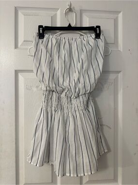 Pink Lily White and Blue Striped Strapless Romper